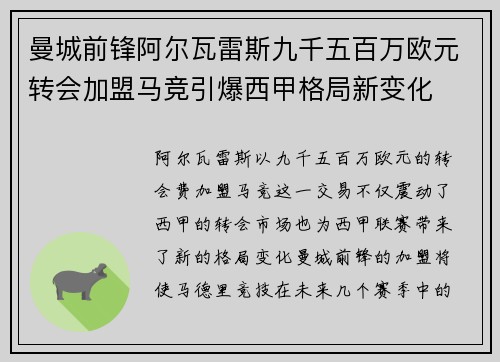 曼城前锋阿尔瓦雷斯九千五百万欧元转会加盟马竞引爆西甲格局新变化 曼城前锋阿尔瓦雷斯九千五百万欧元转会加盟马竞引爆西甲格局新变化